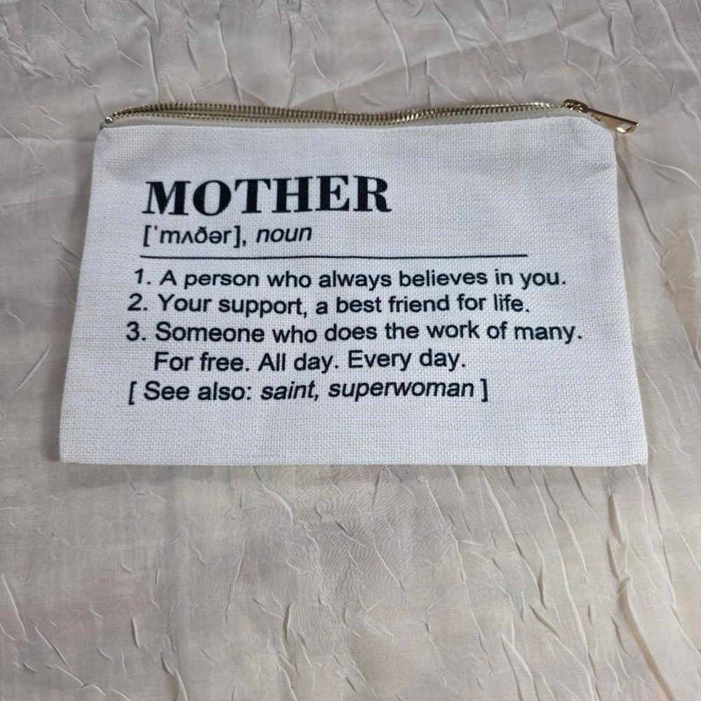 Mother Definition Canvas Makeup Bag Zipper Pouch Cream Black Travel Clutch